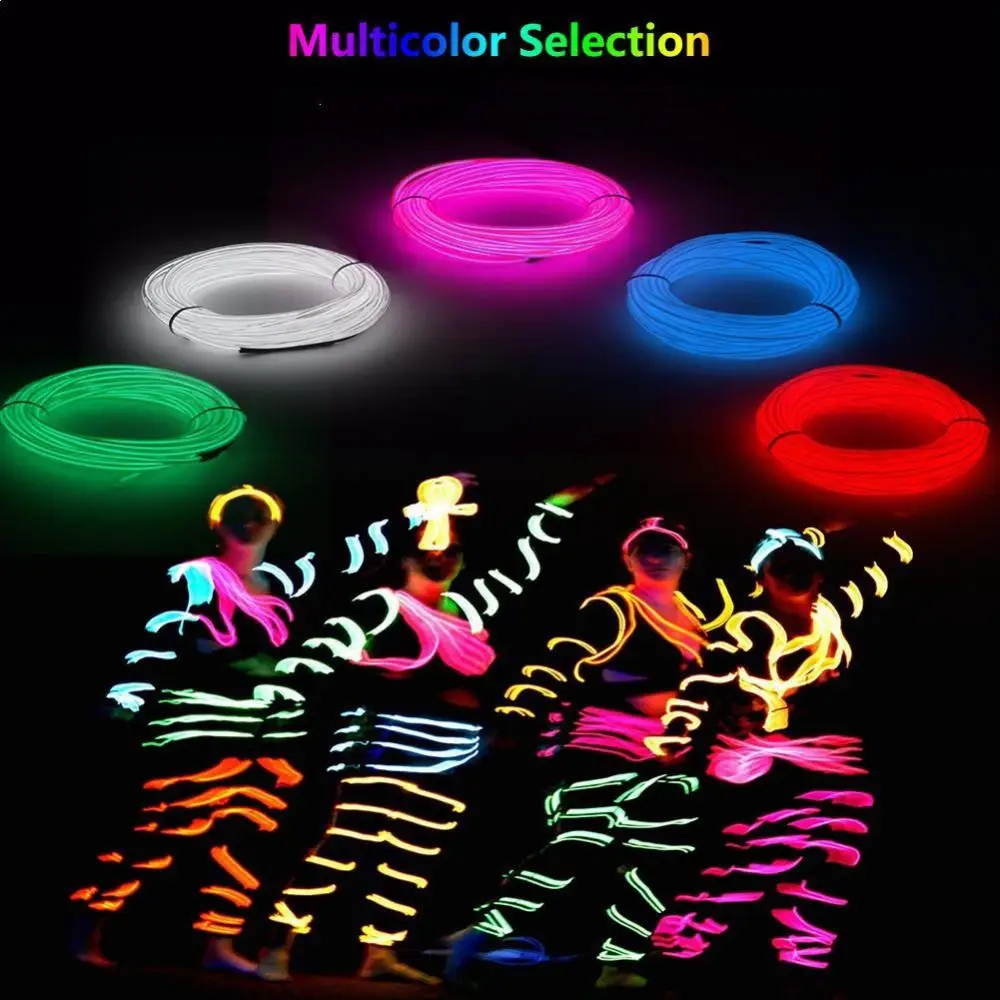Led Strip Lamp Light Emitting Piece Electroluminescent Wire Decoration Decorative Fluorescent Tape Battery Box Set Flexible