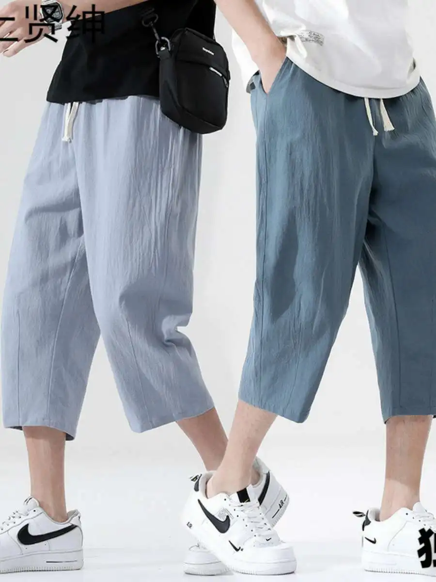 

Мужские хлопковые льняные шорты: летние, тонкие, повседневные, спортивные, прямые, свободные, укороченные (7/8), комфортные, дышащие, легкие