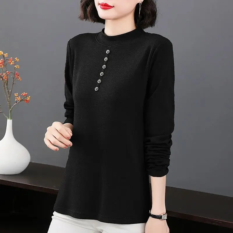 엄마의 가을 긴팔 플러스 벨벳 세련된 새로운 한국 탑 중년 노인 여성 봄 가을 기본 셔츠