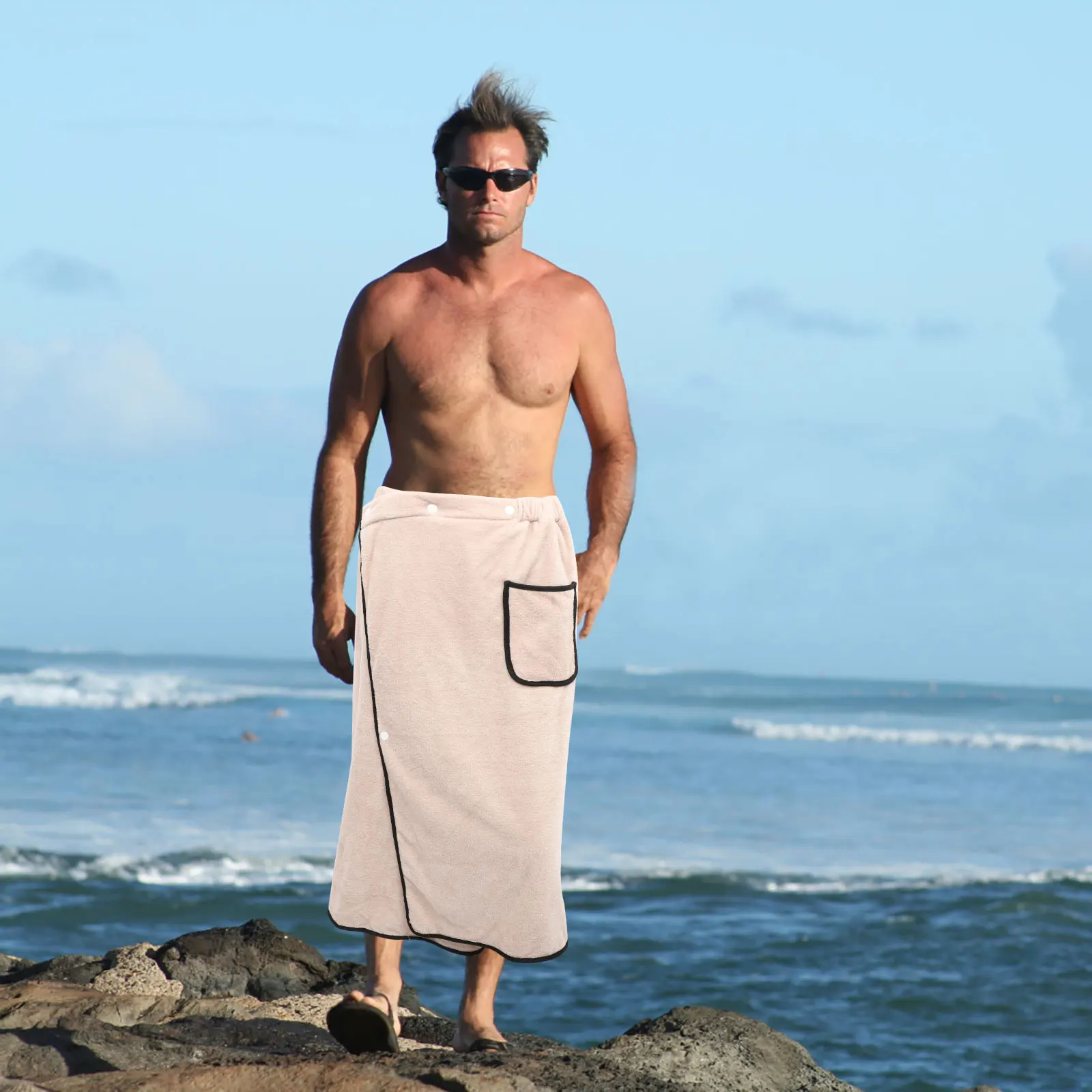 

1Pcs Men Bath Towel Soft Wearable Bath Skirt Coral Fleece Absorbent Bathrobe for Travel Beach Gym Spa Sauna Home Use