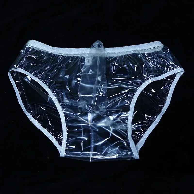 Calcinha masculina de PVC transparente transparente transparente antibacteriana à prova d'água ABDL elegante à prova macia