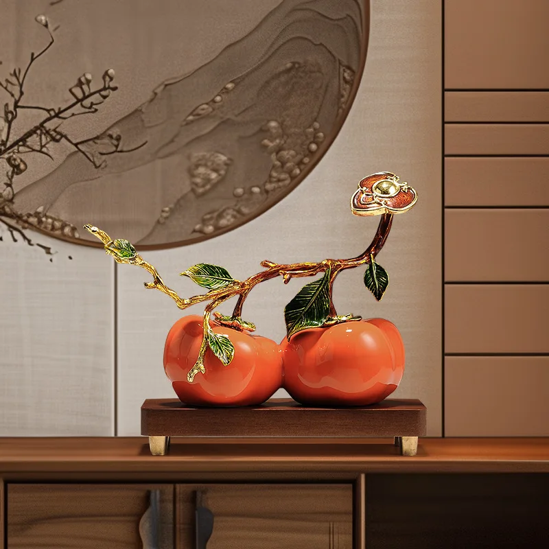 Auspicious Persimmon Decorative Ornament - High-end Living Room and Curio Cabinet Decoration, Office Relocation Gift