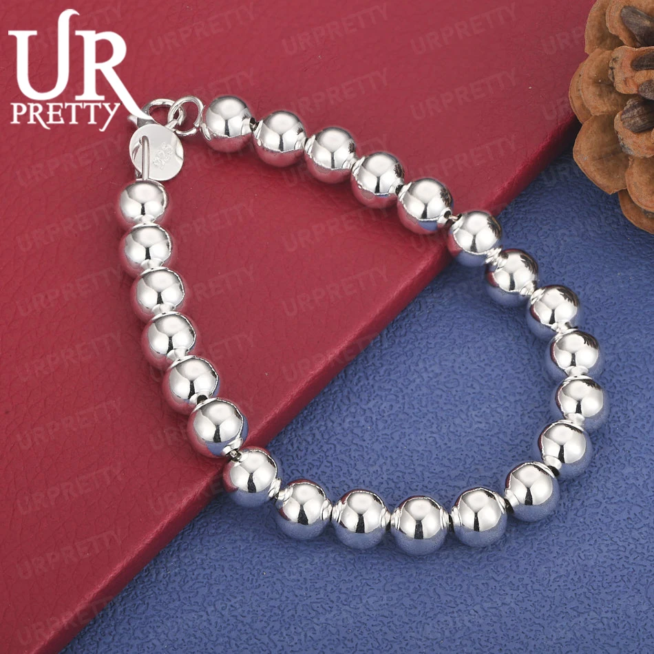 925 Sterling Silver 8MM Smooth Bead Bracelet Women Men Party Wedding Fashion Gift Beautiful Jewelry