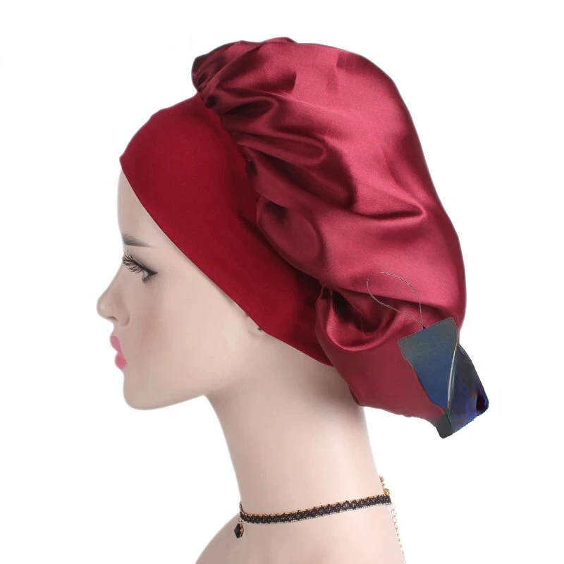 

Silky Satin Hair Bonnet with Wide Elastic Band - Perfect Sleeping, Showering, and Styling Curly and Natural Hair