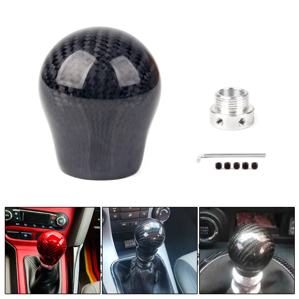 

True Carbon Fiber Gear Shift Knob Manual Transmission Gear Stick Head Shifter Lever Handle With Limiter Adapter