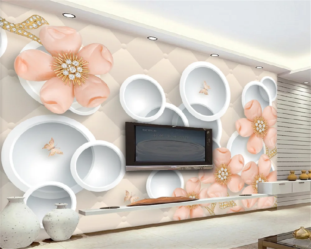 

wellyu Custom wallpaper 3d three-dimensional circle soft package jewelry flower luxury living room TV background wallpaper mural