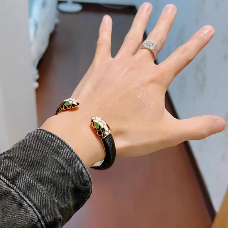 Classic Head and Tail Double Snake Head Colored Drip Glaze High-Grade Colorful Leather Couple Bracelet for Women Brand Jewelry