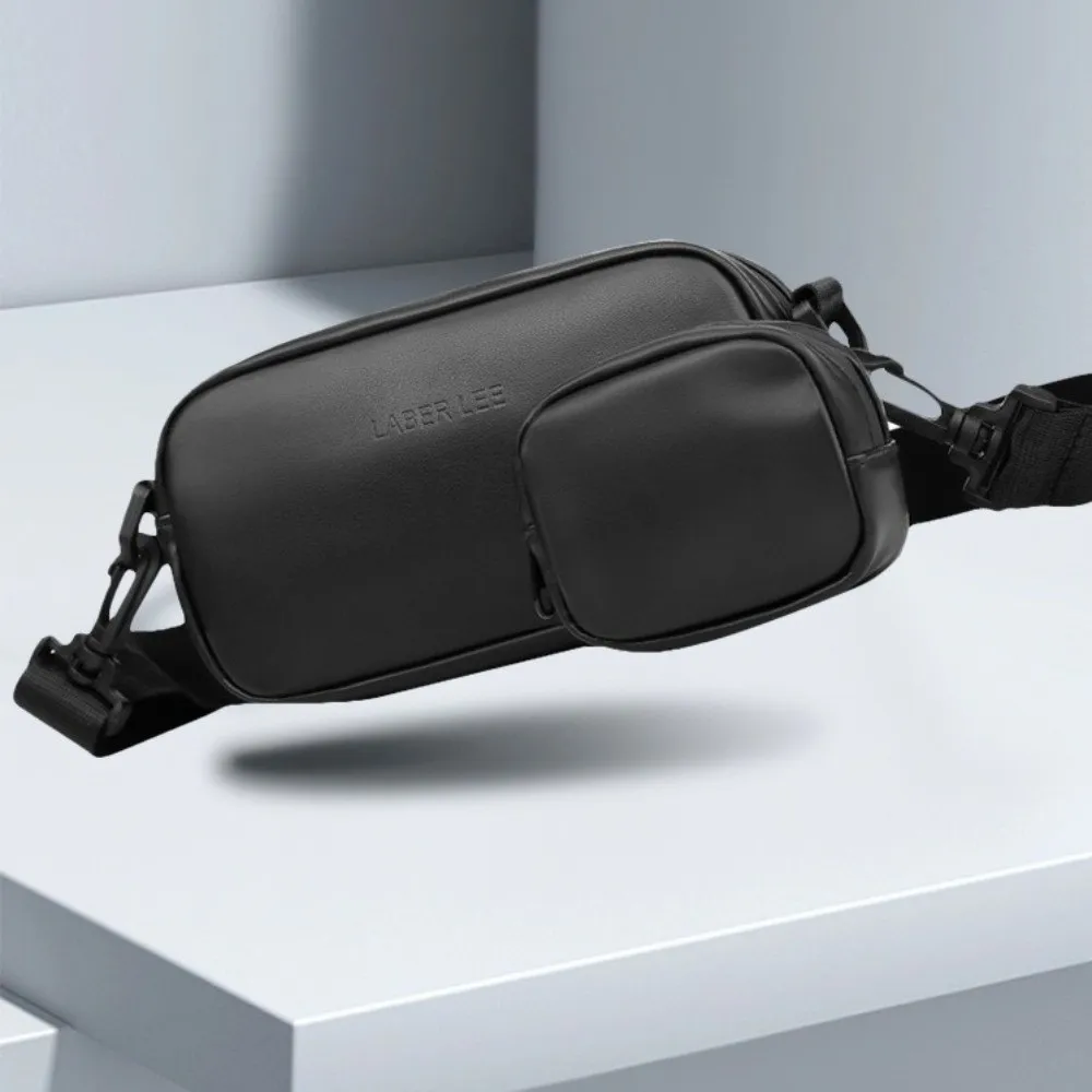 PU Leather Men's Phone Bag High-end with Small Hanging Bag Mobile Phone Chest Bags Square Zipper Black Crossbody Bag Outdoor