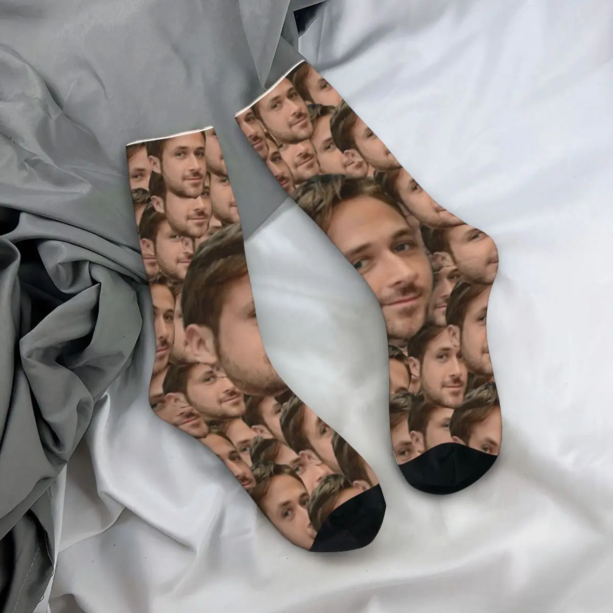 Ryan Gosling Head Collage Design Theme Socks Product for Men Sweat Absorbing Dress Socks