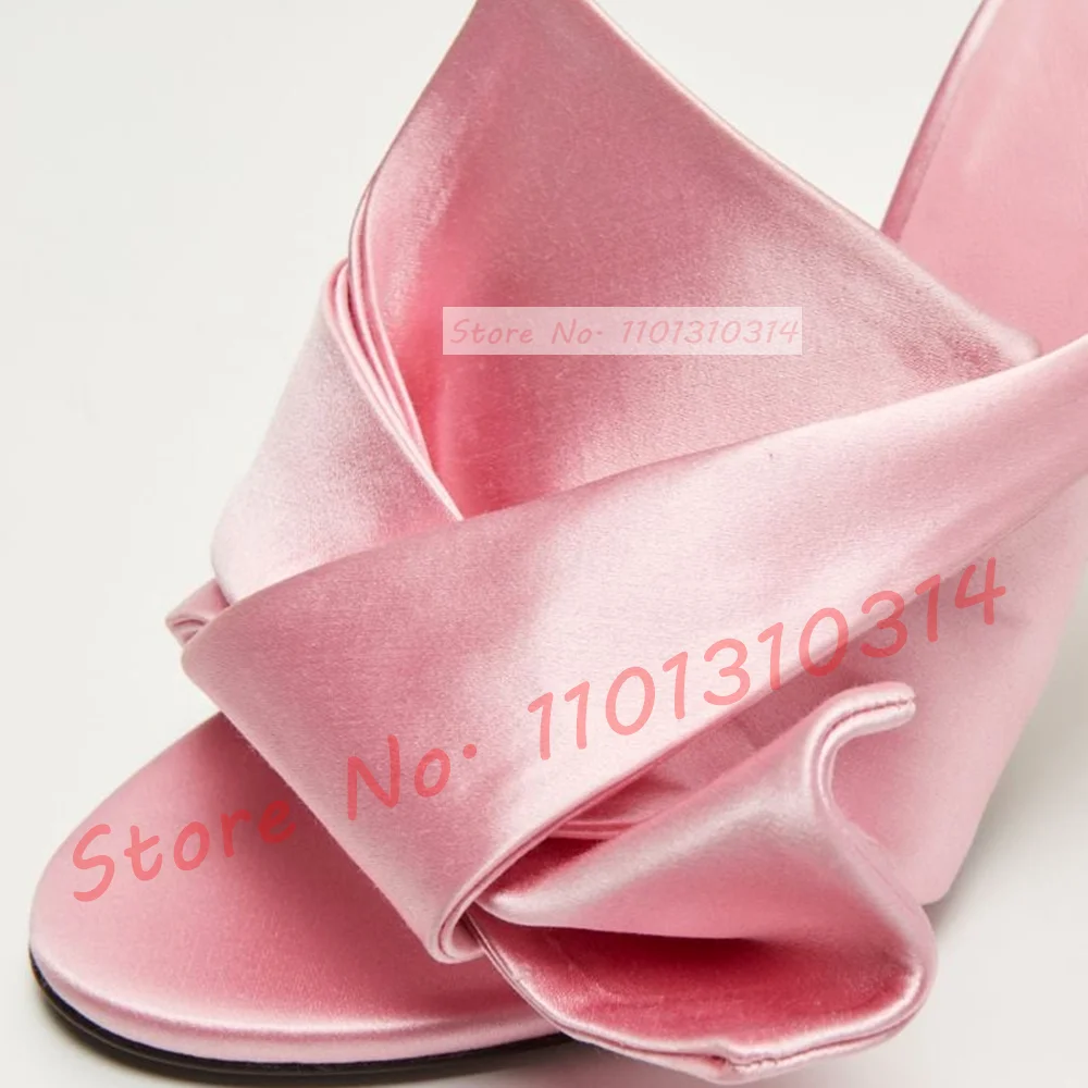 Red Satin Bowknot Mules With High Heels Women Open Toe Elegant Summer Slippers Female Outdoor Lovely Feminine Foldover Shoes