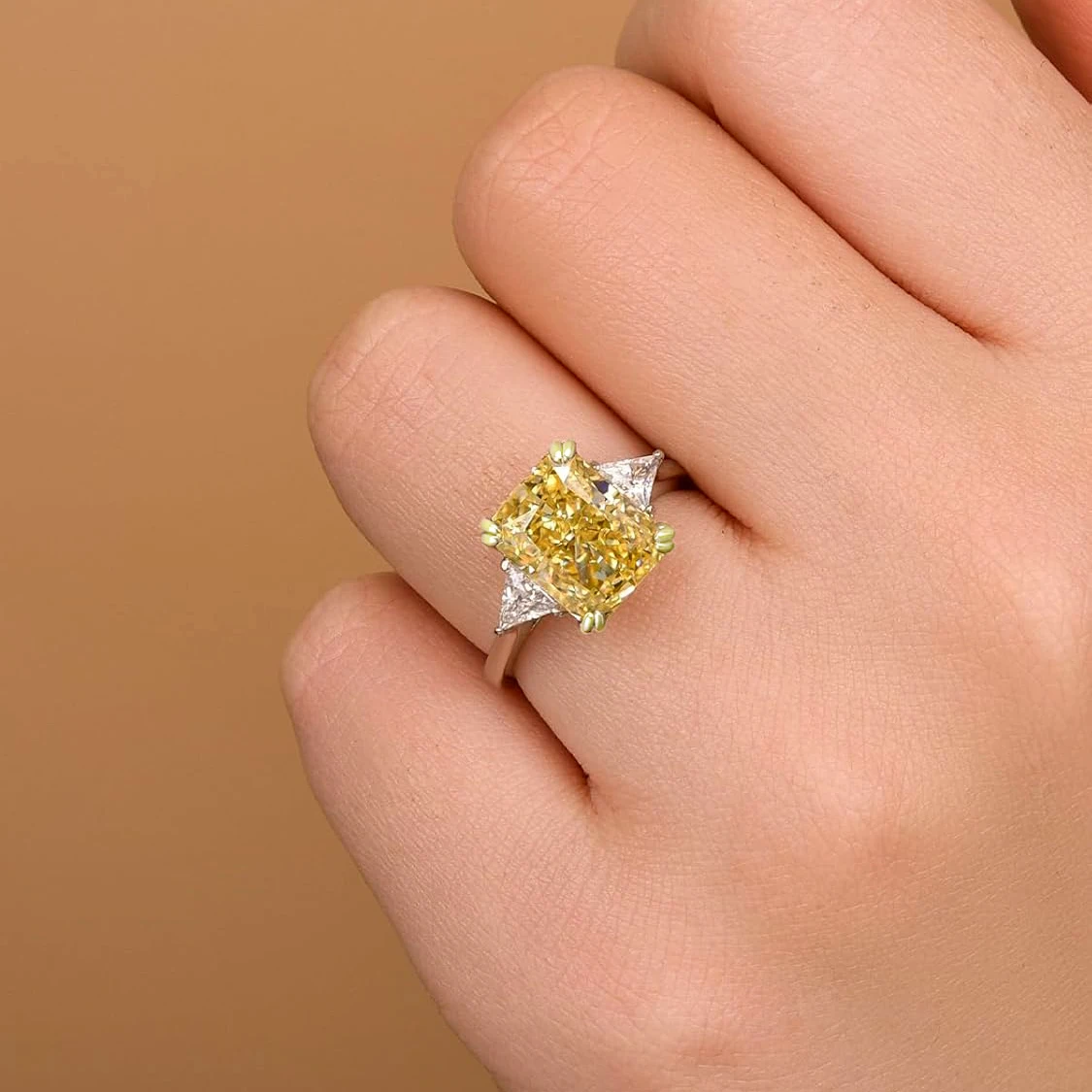 FIRERING 10 Carat 10x14MM Yellow Ring Ice Cut Rectangular High Carbon Diamond Rings Women Jewelry Gift S925 Silver