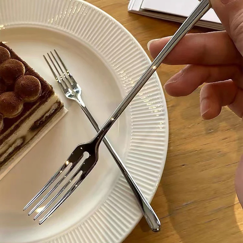 1PC Silver Stainless Steel Fruit Dessert Cake Fork Food Stick Lunch Bento Accessories Cutlery Western Korean Tableware.