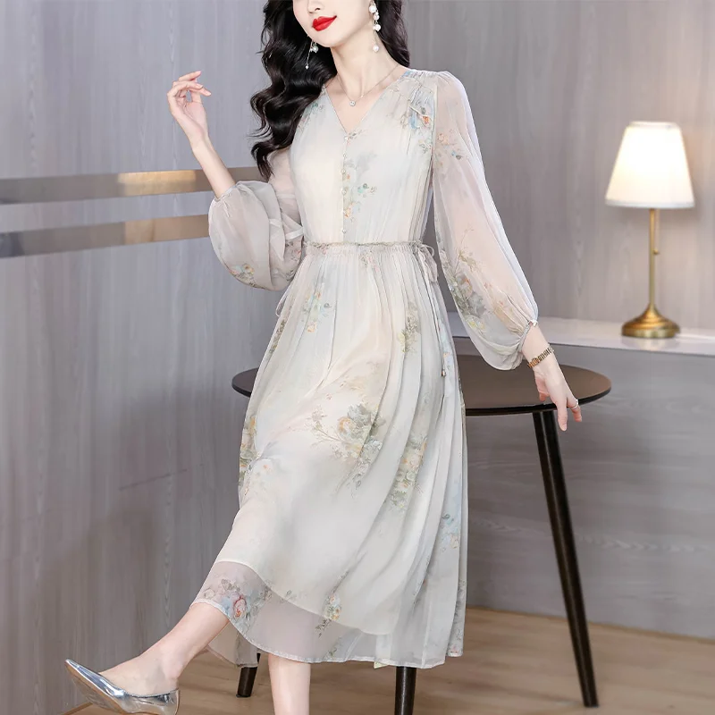 2025 ฤดูร้อนดอกไม้ผ้าไหมElegant Chicผู้หญิงชุดโปรโมชั่นฤดูร้อนแฟชั่นชุดลําลองเกาหลีElegant Luxuryชุดราตรี