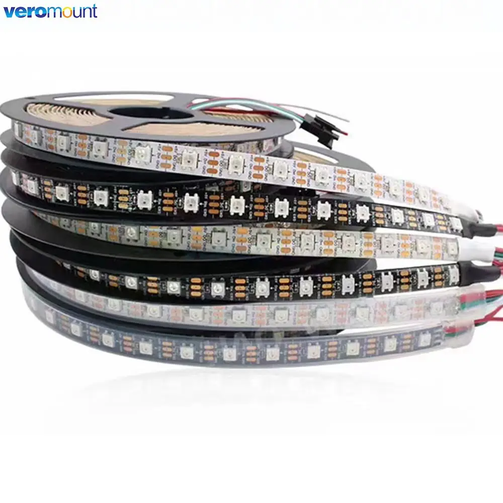 1m/4m/5m WS2812B 30/60/74/96/100/144 Pixels/LED/M Smart LED Pixel Strip,Black/White PCB,Built-in WS2812 IC, IP20/IP65/IP67 DC5V