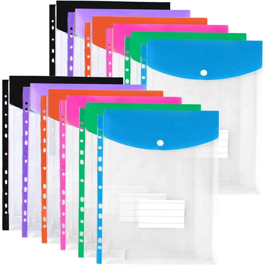 

12 упаковок карманов для переплета для 2, 3, 4, папка для переплета с кнопкой Sp и этикеткой, расширяемые пластиковые конверты, организация переплета