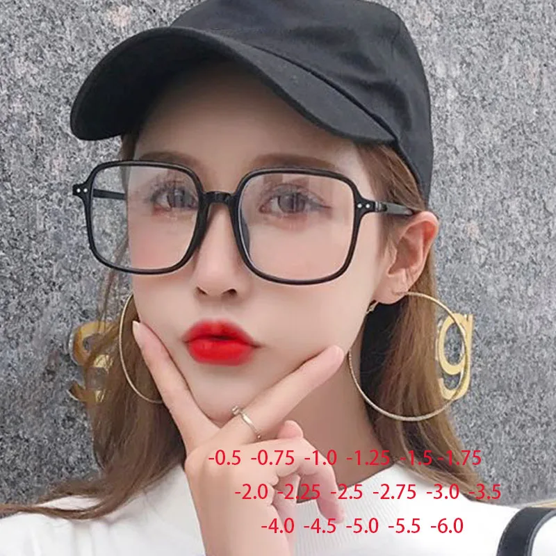 

Big Square Computer Spectacles Women Men Transparent Frame Oversized Myopia Optical Eyeglasses 0 -0.5 -0.75-1.0 To -6.0