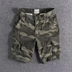 Harajuku Fashion Streetwear Summer Shorts Men's Camo Cargo Knee Length Work Twill Cotton Loose Fit Camouflage Shorts for Men