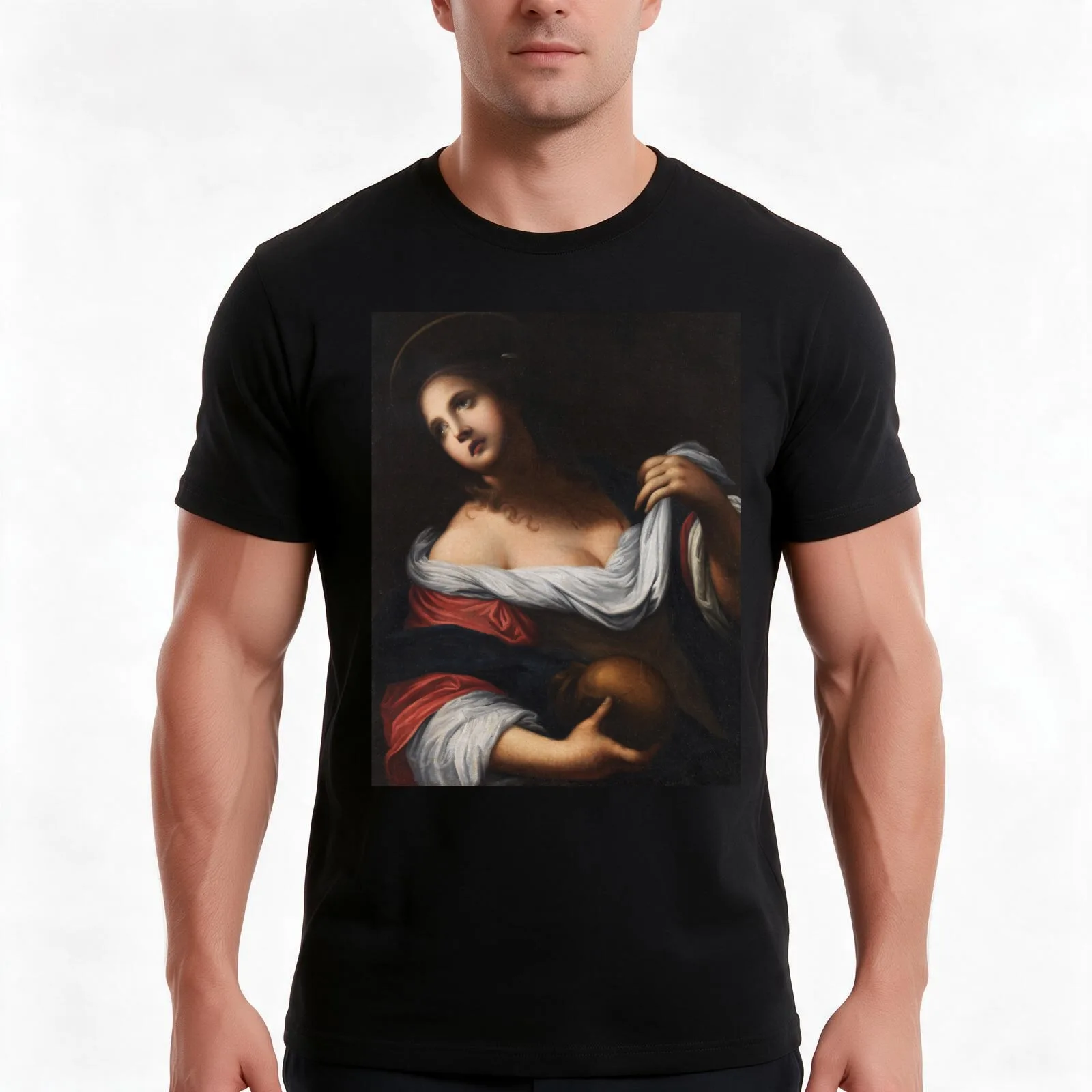 The Mary Magdalene Circle of Simone Pignoni 17th Century Renaissance Biblical Art T-Shirt Summer Casual Cotton Tee 100% Cotton
