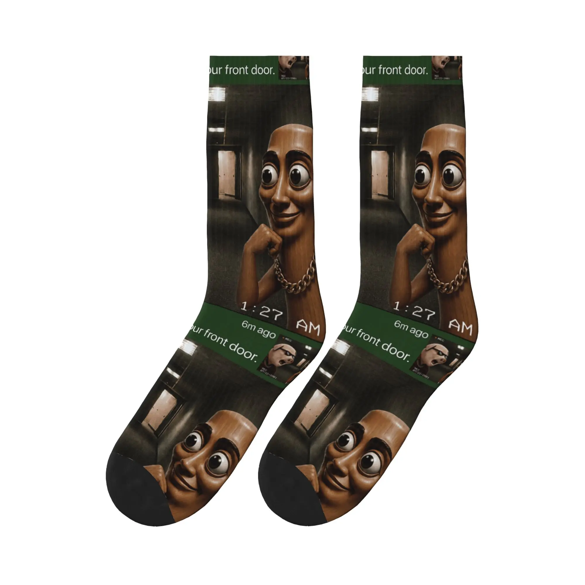 Tung Tung Sahur John Pork Motion at Your Front Door Meme Stockings Men's  Socks Fashion Socks Spring Outdoor Graphic Socks