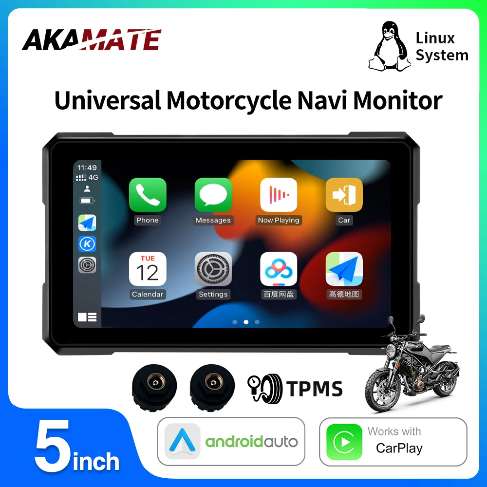 

5inch Motorcycle Wireless CarPlay Android Auto GPS Navigation Monitor Waterproof IPS Screen Bluetooth Portable Touch Screen