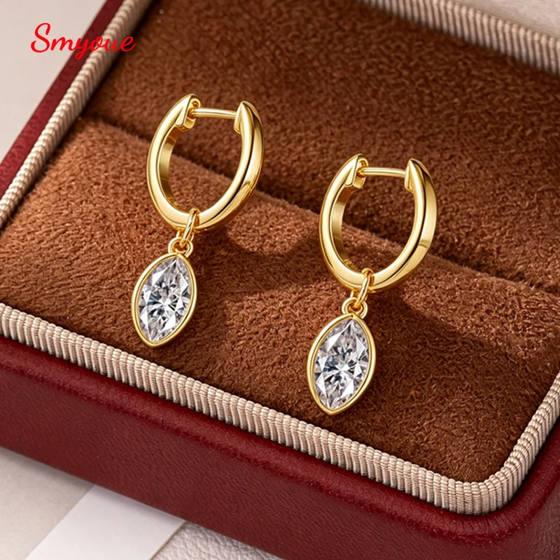 

Smyoue Pass Tested 1CTTW Marquise Cut Moissanite Hoop Earrings for Women 18K Plated Wedding S925 Silver Jewelry Birthday Gift