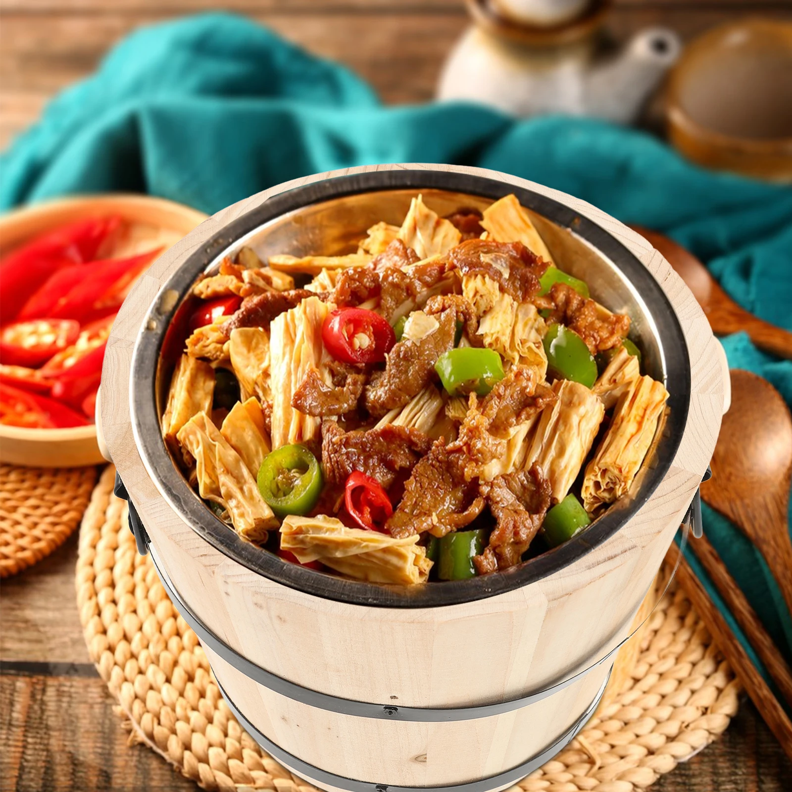 

Wooden Food Bucket Rice Storage Container Steamed Rice Bucket For Kitchen Use Wood Sushi Barrel Steaming Container