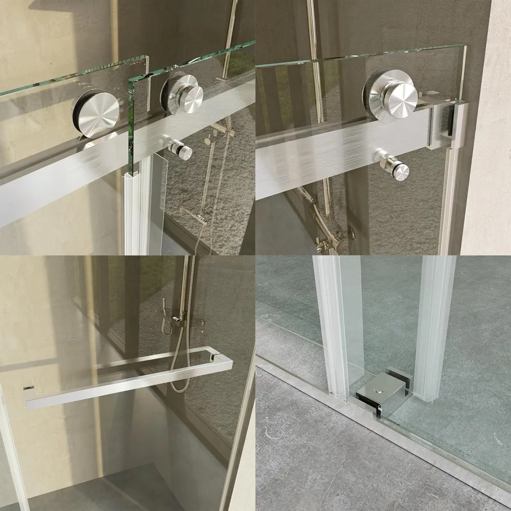 Bathtub Shower Door Clear Tempered Glass with Towel bar, Double Sliding Door, Brushed Nickel Finish shower door