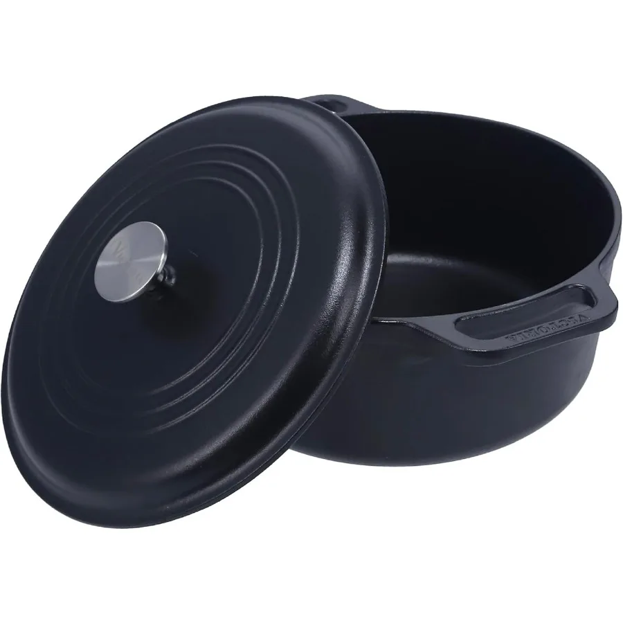 

Cast Iron Large Dutch Oven with Lid and Dual Handles. 7 Quart Pot Seasoned with 100% Kosher Certified Non-GMO Flaxseed Oil