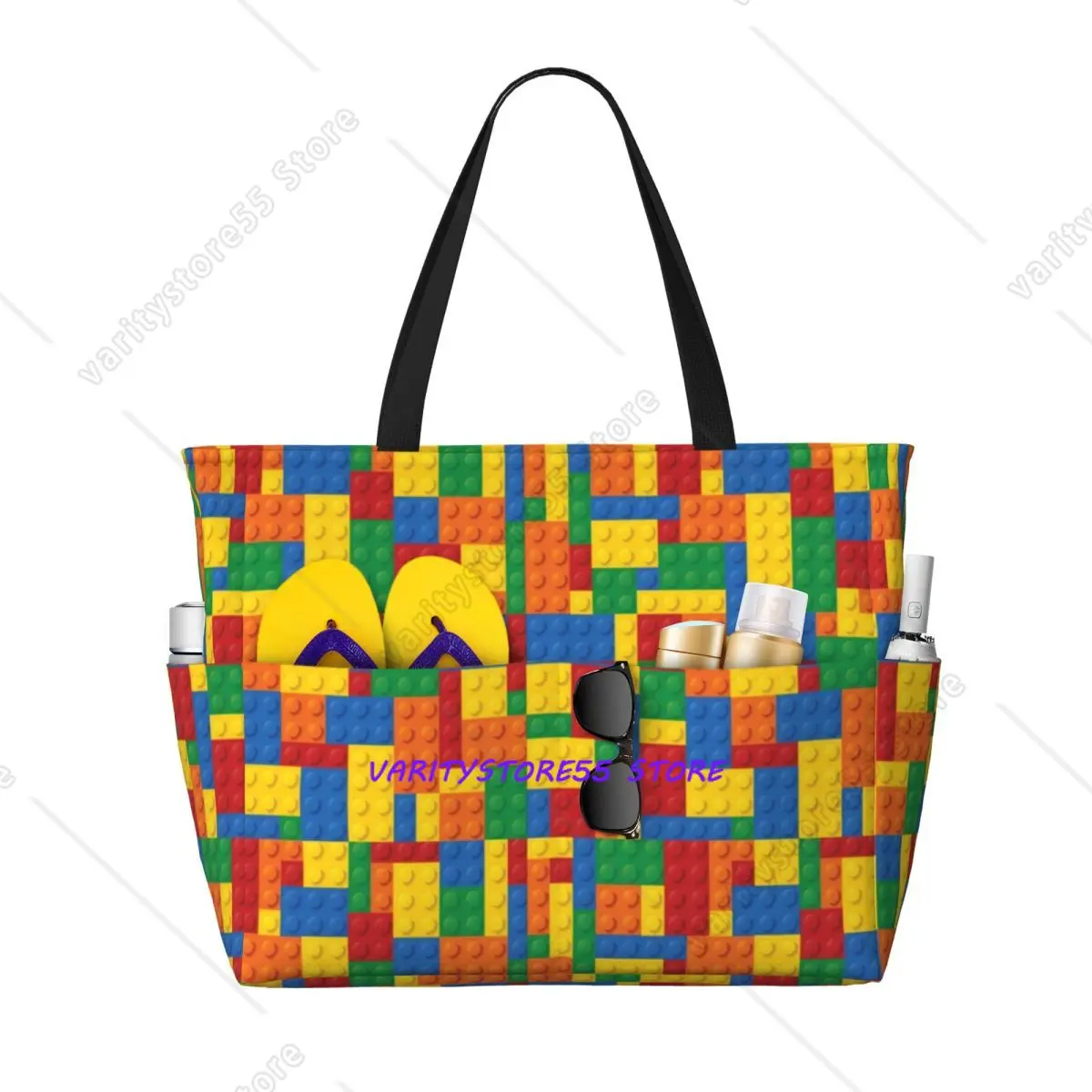 Building Toy Blocks Beach Tote Bag Sport Gym Yoga Duffle Large Tote Bag Women Travel Fitness