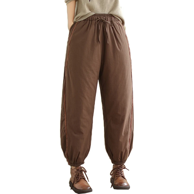 Women's Lightweight down Cotton Pants Loose Harlan Thiened Winter Faionable Outerwear Windproof Warm Trousers