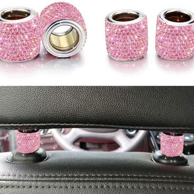 4 Pack Car Headrest Collars Car Head Rest Rings Decor Bling Bling Crystal Diamond Ice for Car SUV Truck Interior Decoration