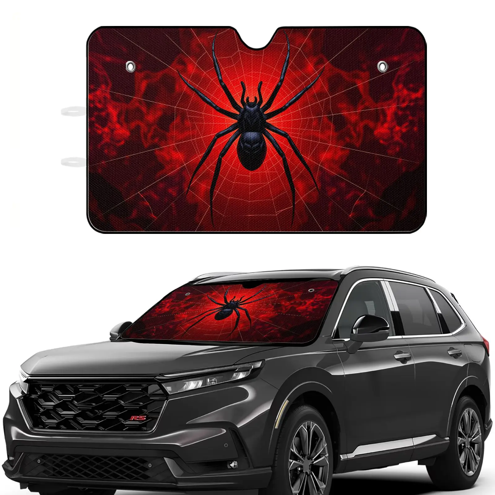 Car Windshield Sun Shade Red Spider Web Pattern For Vehicle Protection And Decorative Use