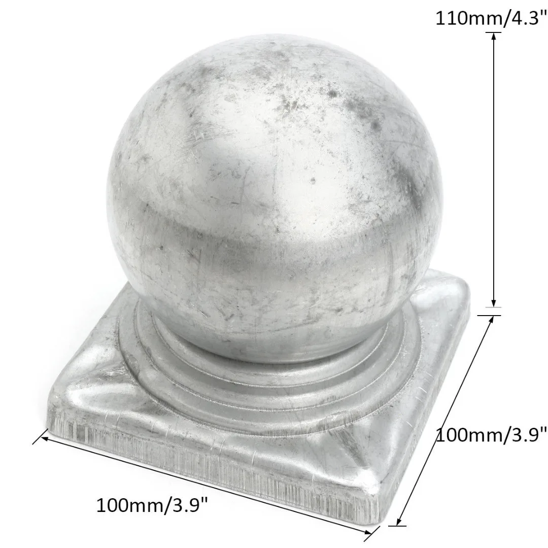 100mm Silver Metal Round Epoxy Fence Finial Post Caps Ball For 4'' Posts