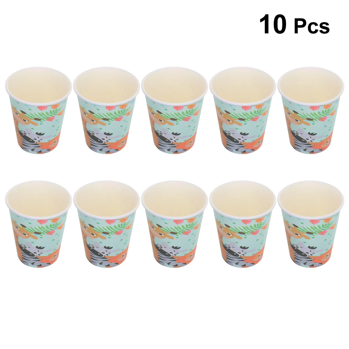 10PCS Zoo Party Disposable Animals Pattern Cups Set Cartoon Lion Jungle Paper Tableware Party Supplies for Birthday Gathering