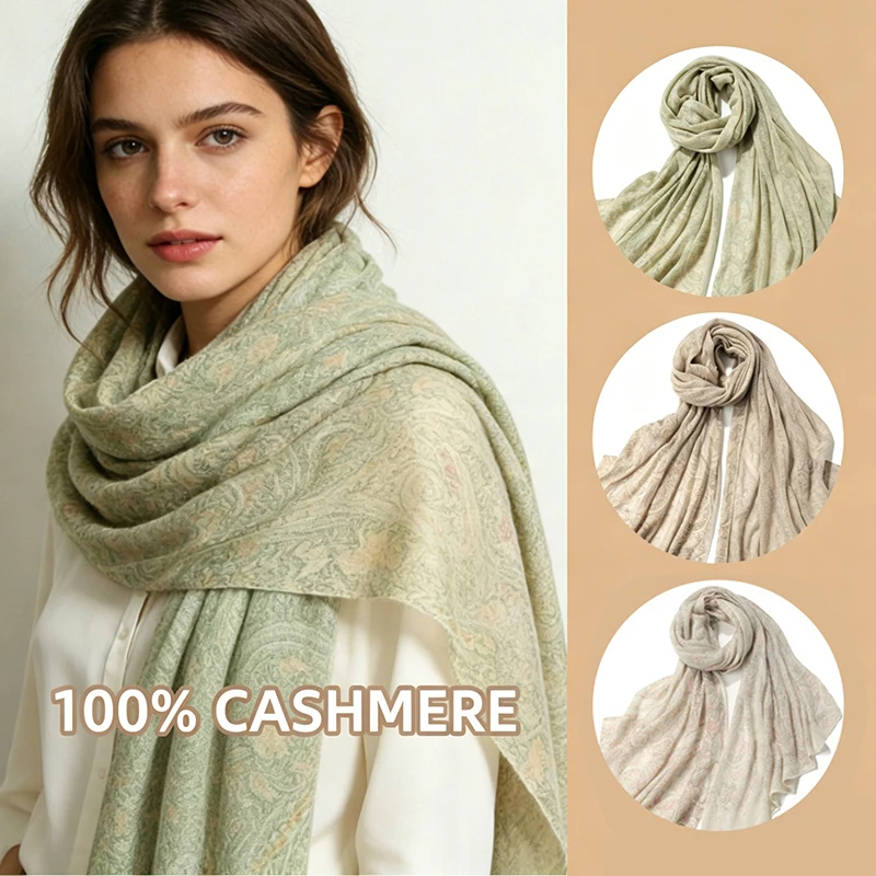 

2026 New Arrival Italian Style Women Thin 100% Cashmere Scarf Lightweight Chinese Style Printed Knitted Shawl Wrap