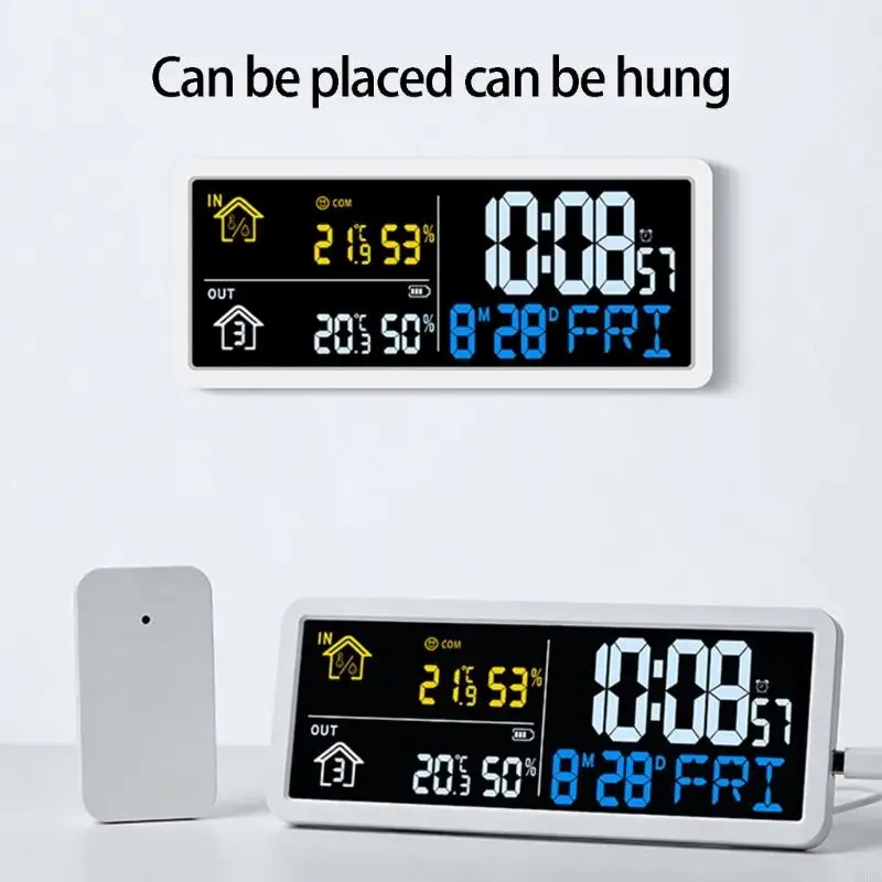Multifunction LCD Wall Clock With Indoor and Outdoor Temperature Humidities Monitor And Modern Design High Accuracy  view 3