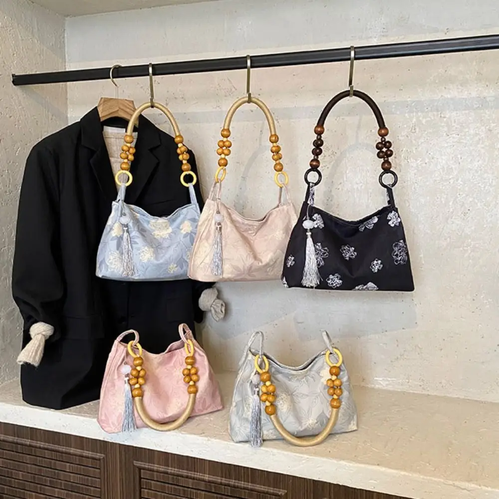 

Embroidered New Chinese Style Handbag Armpit Bag Flower Hanfu Embroidery Handbag Tassel Pendant Purses Cheongsam Shoulder Bag