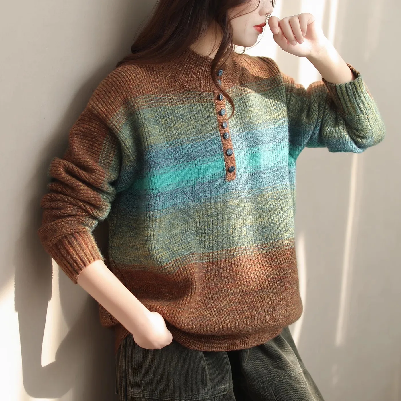 

Knitwear Sweater Print Loose Fit Casual No o Neck Guangdong Pullovers Women's Clothing Sales The Price Of