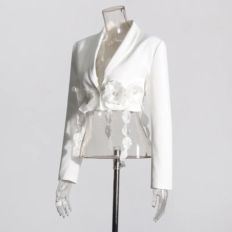 Niche French Celebrity Three-dimensional Flowers Design Sense Chic Elegant Suit Jacket Femininity Commuter Short Suit White Coat