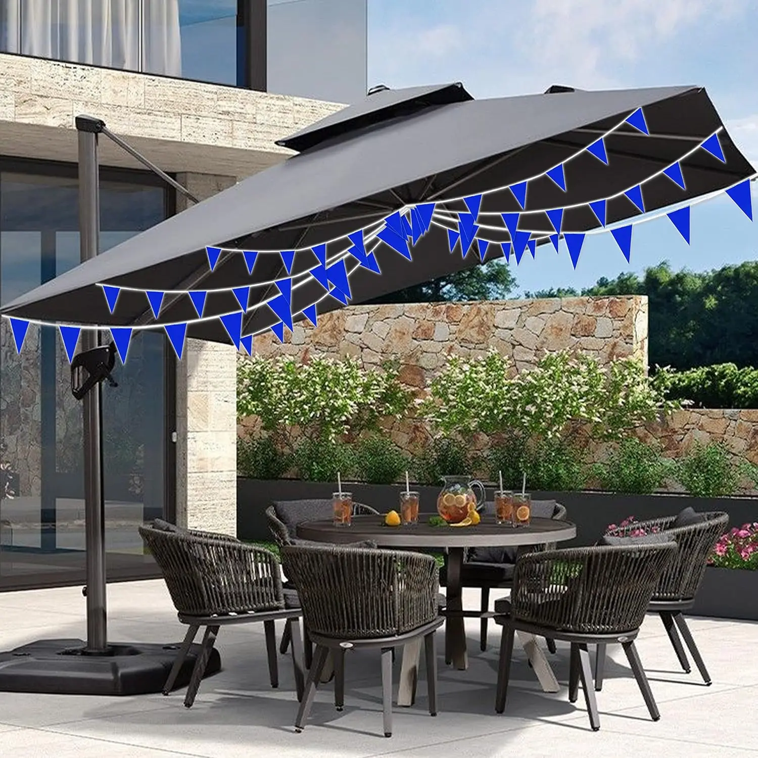 1 Set Marineblaue Wimpelgirlande 10m/33Ft, Wimpelkette für Hochzeit, Geburtstag, Eröffnungsfeier, Partydekorationen – Detail 3