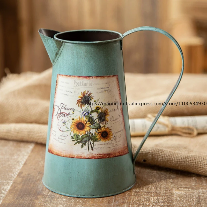 

Retro Iron Vase French Rural European Wrought-Architect Gardening Flower Arrangement Bucket Home Decoration Accessories