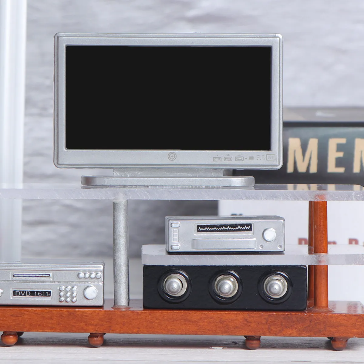 1セット-ミニチュアハウス家具アクセサリー-ドールハウス家具セット-クリスマスドールハウス装飾-防音テレビキャビネット