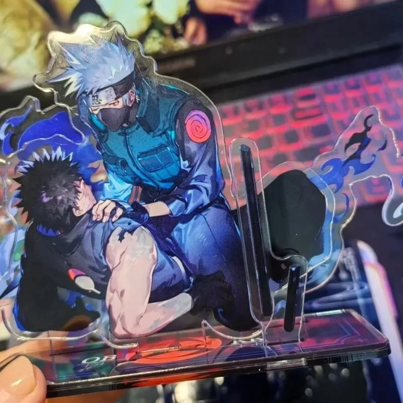 Figura de Acrílico de Naruto, Uchiha Obito, Hatake Kakashi, Accesorios de Anime, Dibujos Animados Bonitos y Originales, Letrero de Doble Personaje