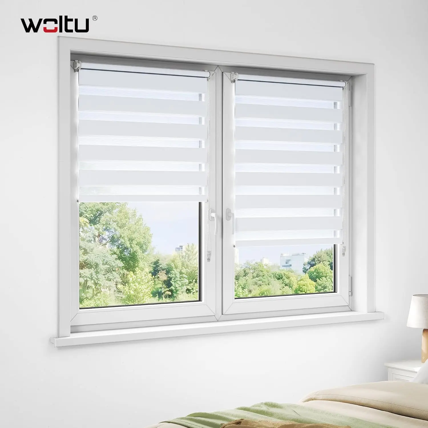 Image of WOLTU Durchscheinender Doppelrollo, Schattierung, staubdicht, doppelschichtig, Fenster-Verdunkelungsvorhang für Schlafzimmer und Wohnzimmer