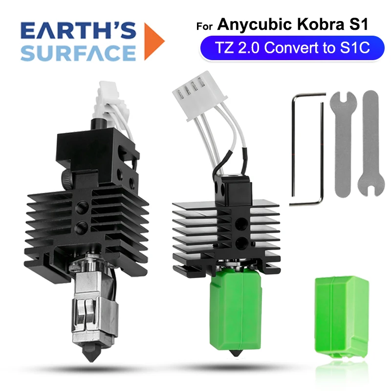 3D Printer Parts for TZ 2.0 Convert to S1C Hotend Kit for Anycubic Kobra S1 Combo Adapter Hardened Steel Nozzle Upgraded Hotend