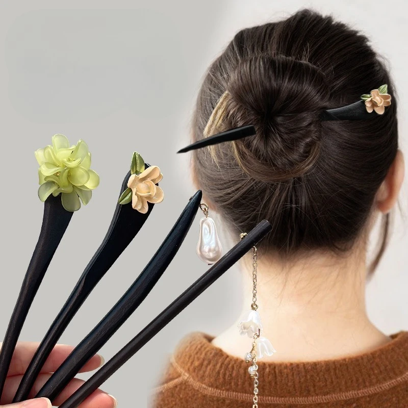 

Retro Wood Tassel Step Shaking Hairpin Flower Chopstick Hair Stick Temperament Hair Clips Hair Accessories for Women Girls
