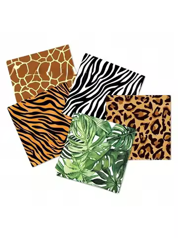 20pcs/lot Jungle Safari Animal Print Paper Napkins Tiger Leopard Zebra Stripes Leaf Theme Cocktail Party Square Dinner Napkins