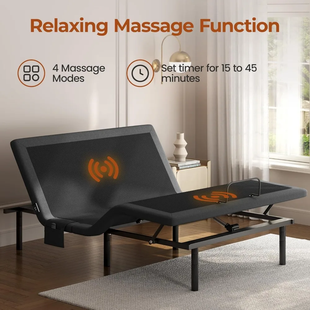 Adjustable Bed Frame with Massage and Remote,Adjustable Bed Base with USB Ports/Under-Bed Night Light/4 Height Options image 4