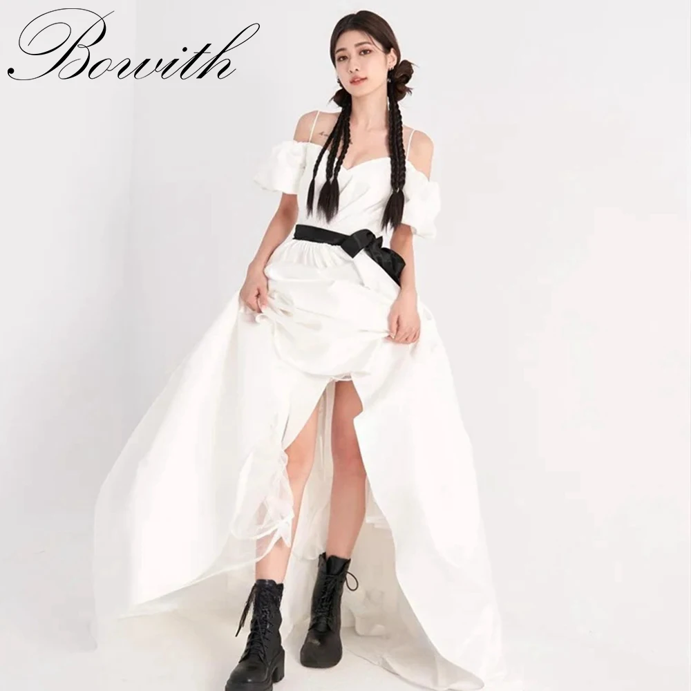 

Bowith 2025 A Line Y2K Korea Wedding Dresses Photoshoot Puff Short Sleeves Sweetheart Spaghetti Straps Bridal Gowns Party Dress