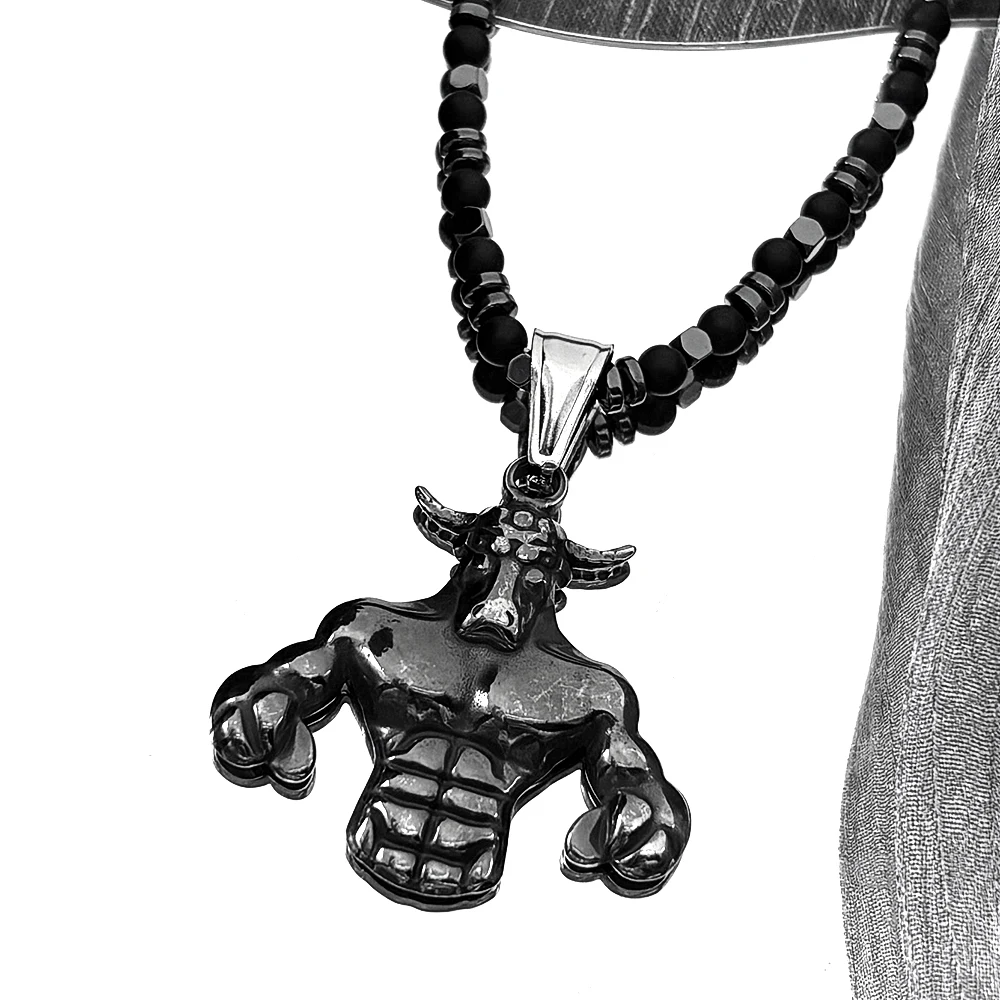 

Muscle Cow Pendant Necklace Women Men Stainless Steel Gold Color Animal Male Sports Style Dark Punk Chain Jewelry Accessory